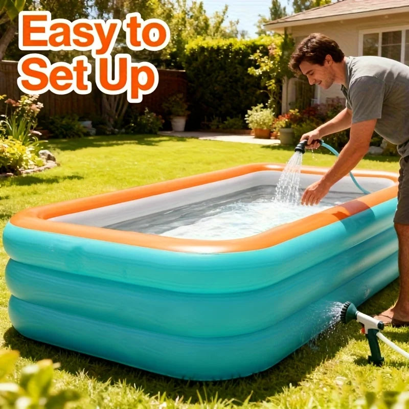 Inflatable Pool for Outdoor Water Parties Adult & Children's Swimming Pool, Rectangular Foldable Pool for Backyard Entertainment