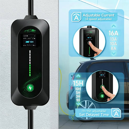 3.5KW Portable EV Charger 3m/5m/10M Cable Type2 IEC62196/ GB/T Connector 16A 1Phase Type1 Wallbox Charging for Electric Vehicle