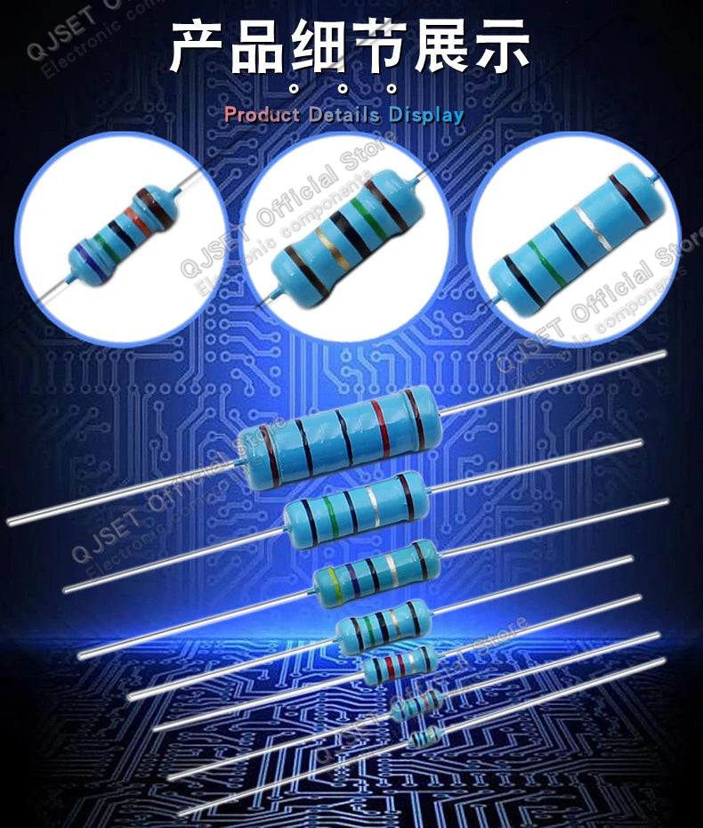 100pcs 1/4W Metal Film Resistor Element 1% 0.25W 1K 1.5K 2.2K 4.7K 10K 22K 47K 100K 470k 100 220  4K7 Ohm 5 Color Ring Resistors