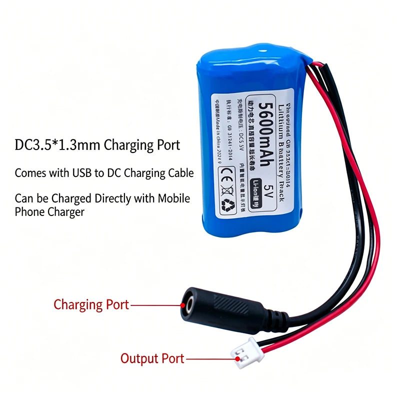 5V Rechargeable Lithium Battery Pack, 3000-11200mAh with 0-2A Output for Microcontroller & IoT Projects