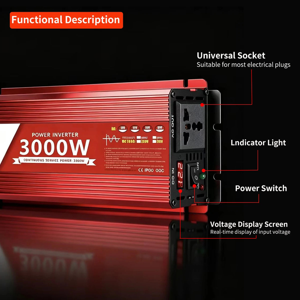 Inverter 12v 220v Pure Sine Wave  3000W DC 12v 24V To AC 220V 110V Portable Power Supply Converter Car Solar Inverter Universal