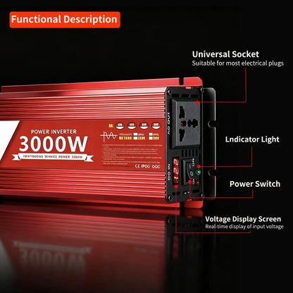 Inverter 12v 220v Pure Sine Wave  3000W DC 12v 24V To AC 220V 110V Portable Power Supply Converter Car Solar Inverter Universal