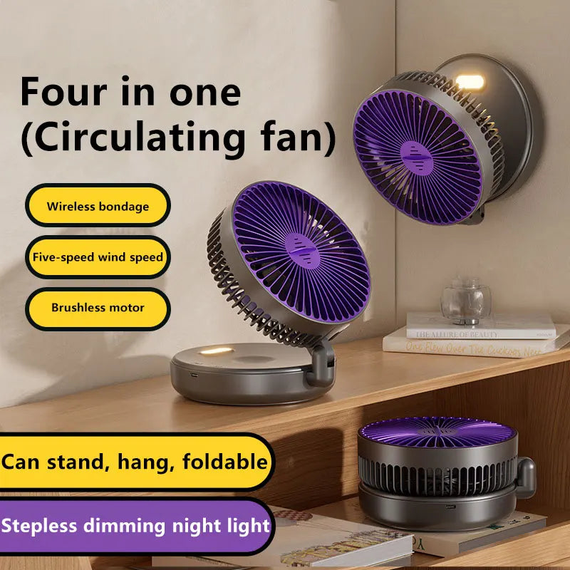 5000mAh 3 IN 1 Multifunctional Fan Foldable Rechargeable Wall Mounted Portable Fan Ultra Quiet High-Speed Air Circulation Fan