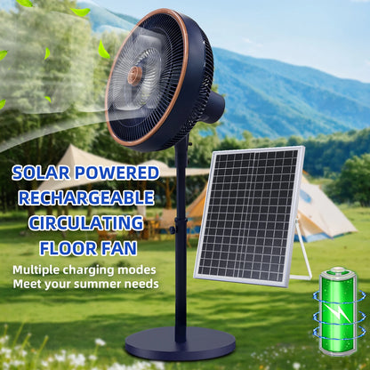 Solar Power Rechargeable Portable Solar Fan 16-Inch 16800mAh 100W Floor Fan 3D Air Circulation Electric Stand Fan Outdoor Use