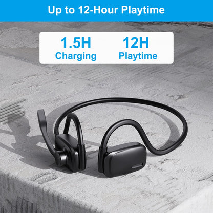 Open Ear Headset Bluetooth V5.4 Wireless Headphones with Noise Cancelling Mic for Office Meeting Running Cycling Driving (Black)