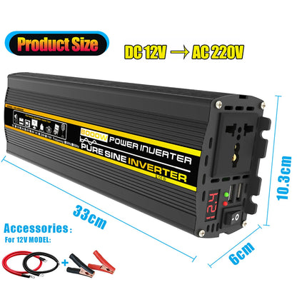 3000W-8000W Pure Sine Wave Power Inverter Voltage Transformer Intelligent Digital Display Car Home DC12V to AC 220V Converter