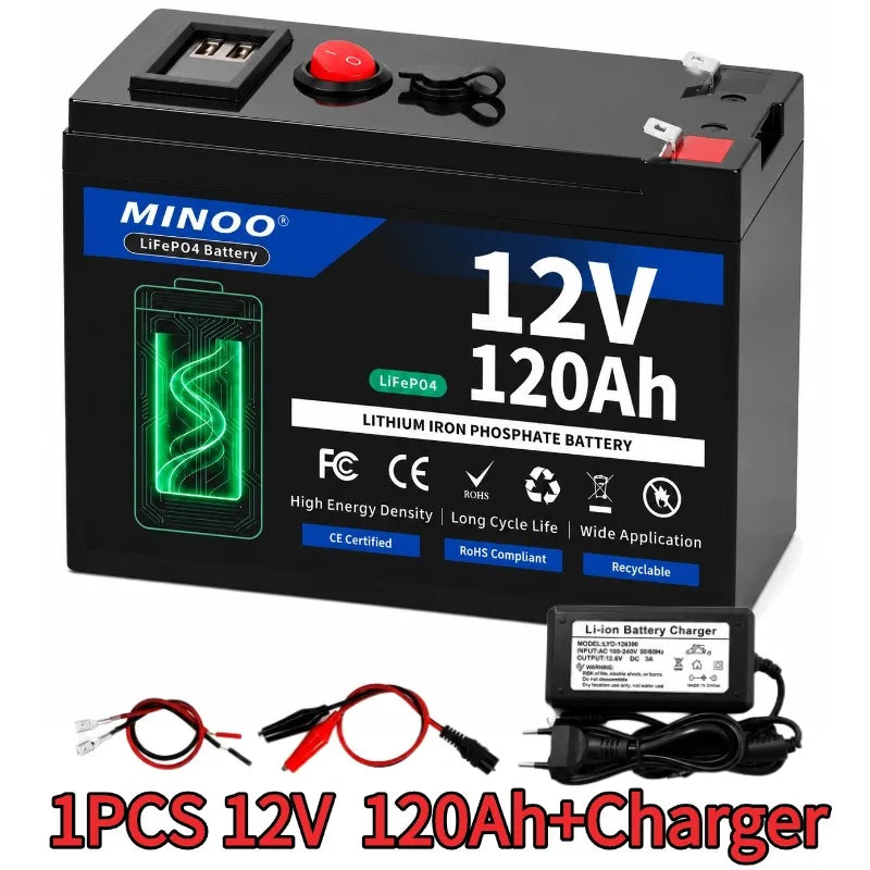 12 V 200Ah LiFePO4 Battery Lithium Iron Phosphate Rechargeable Battery With BMS 6000+ Cycles For Solar RV Marine Energy Storage