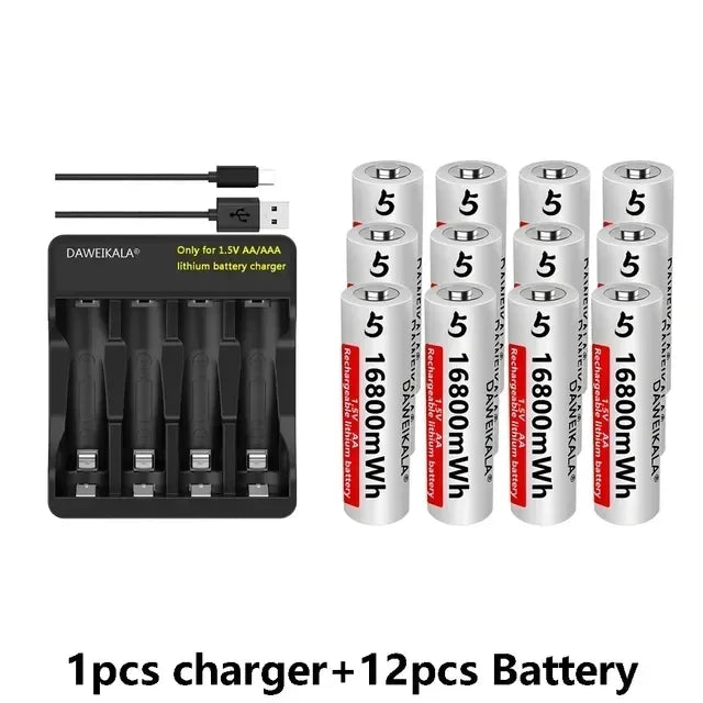 1.5V AA Lithium 🔋Battery 16800mWh Rechargeable Batteries with Charger - for RC Toys/Mouse/Fan/Game Controllers, 1200 Cycles