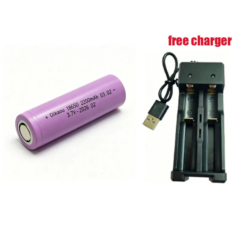 3.7V-2200mAh 18650 Rechargeable Lithium Battery, Free Charger, Suitable for Headlamps/Shaving Razors/Electric Toys/Power Tools