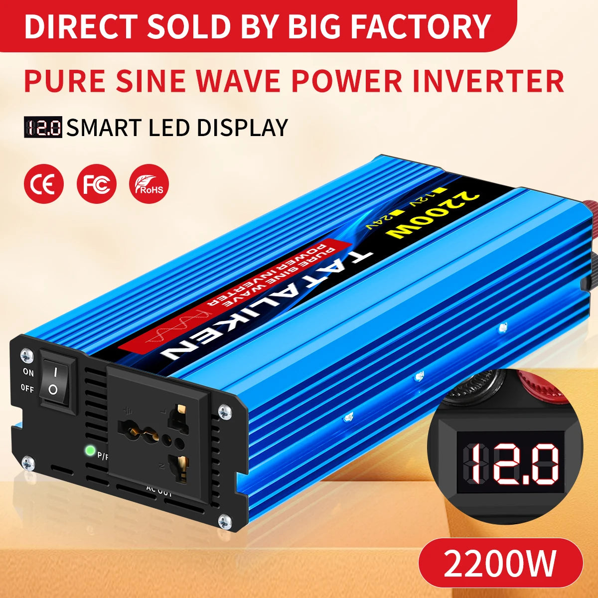 Pure Sine Wave Inverter 1000W-4000W DC 12V and 24V to AC 220V 50hz Power Inverter Charger  Adapter Universal Socket