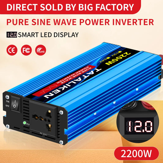 Pure Sine Wave Inverter 1000W-4000W DC 12V and 24V to AC 220V 50hz Power Inverter Charger  Adapter Universal Socket