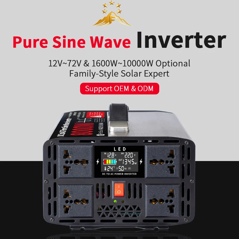 5KW 6KW 8KW Pure Sine Wave Off Grid Inverter DC 12V 24V 48V 60V 72V to AC 220V 240V 5000W 8000W Inverters For Home Car Battery