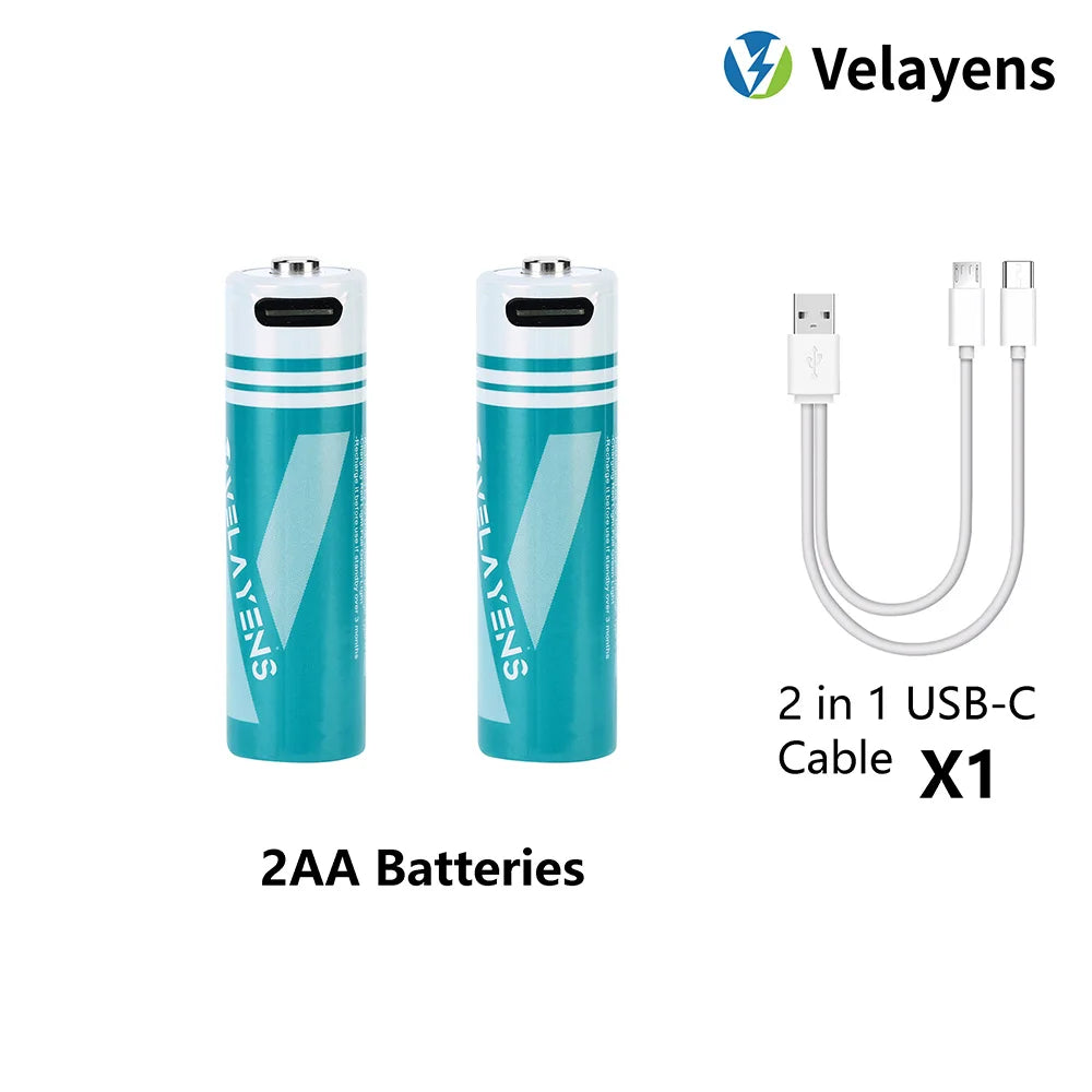 1.5V USB Rechargable Lithium Battery AA 2200mAh Actual Capacity Fast Charging 2000+ Charge Cycles Long-Lasting Power