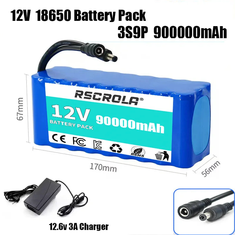 Rechargeable 12V 18650 Lithium Battery Pack with BMS, for Solar, LED Light, RC Model, Power Supply, Long Cycle Life with Charger