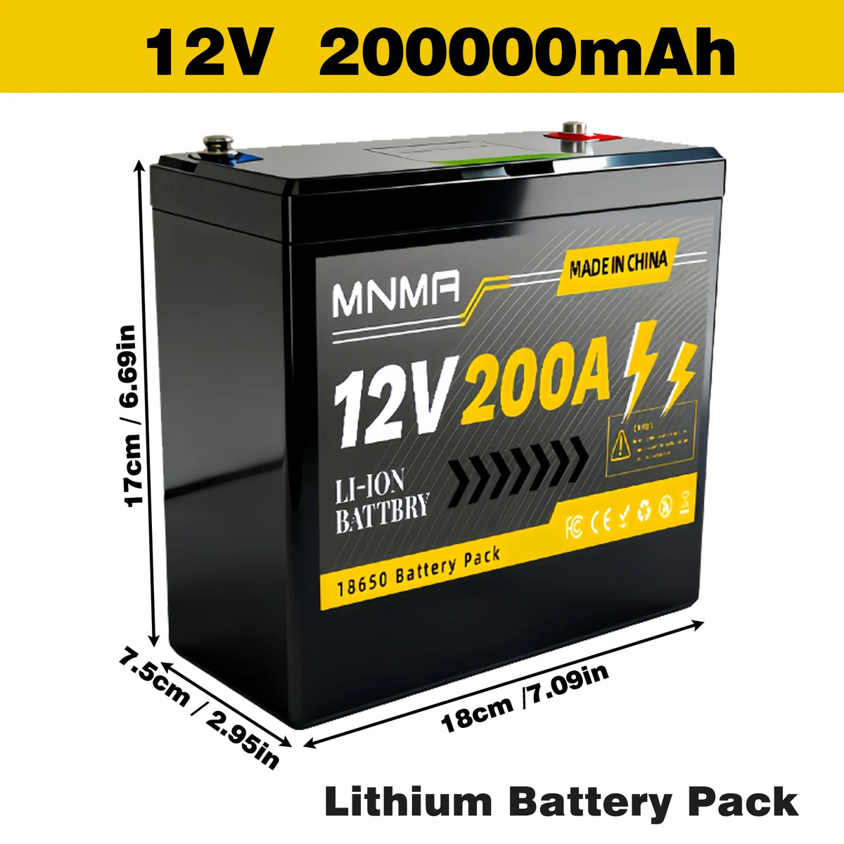12V Rechargeable Battery Pack 200Ah , for LED lights, camping, and home backup power supply 18650 Lithium Battery +Charger