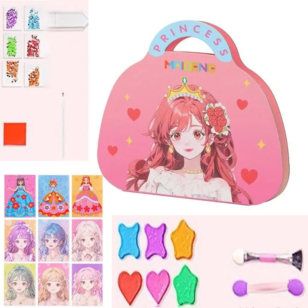 New 3 in 1 DIY Princess Makeup Set Diamond Sticker Princess Dress Up Book Gifts Paper Art Craft Kits Children