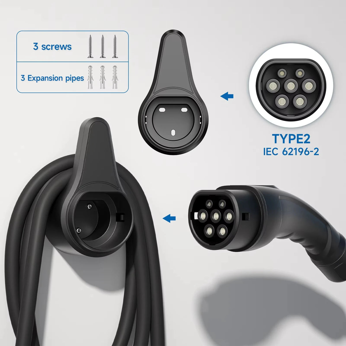 Type 2 EV Charger Holder EV Charger Plug Holder Stand Wallbox Socket Electric Car Charging  Gun Cable Wall Mount Bracket