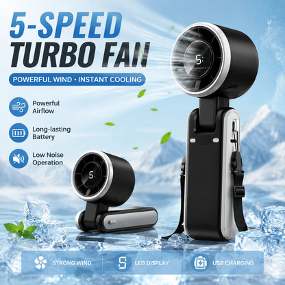 Portable Foldable Handheld Fan USB Rechargeable Mini Fan with LED Display 199-Speed Settings 3000mAh Battery Handheld Fan