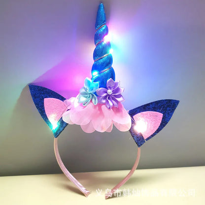 Led Unicorn Headband for Birthday Unicorn Theme Party Supplies Girls Birthday Party Flower Unicorn Hair Bands Party Favor