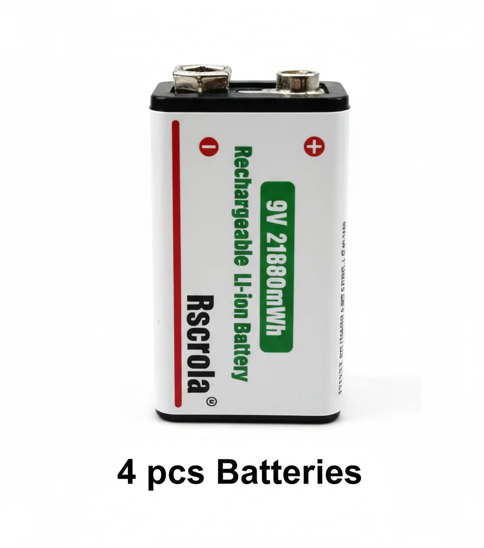 Rechargeable Li-ion High Capacity Battery, 1200+ Cycles, Constant Output for 9V Devices