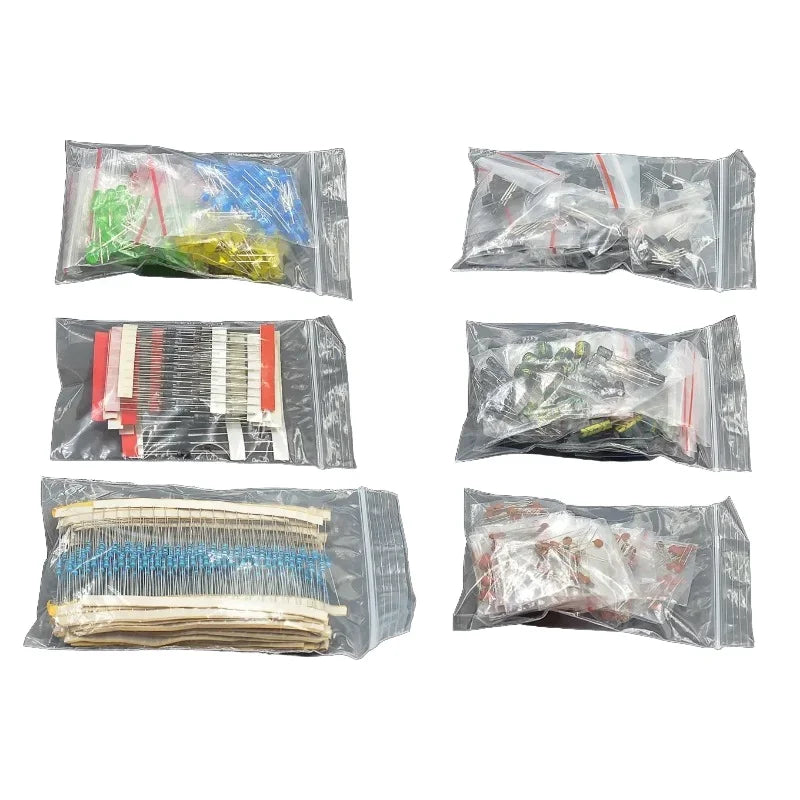 Electronic Component Kit 7 Kind Metal Film Resistor Assortment Led Diodes Electrolytic Capacitor Ceramic Set Transistor Pack DIY