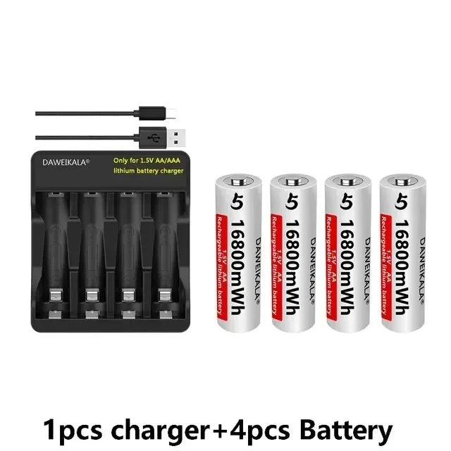 1.5V AA Lithium 🔋Battery 16800mWh Rechargeable Batteries with Charger - for RC Toys/Mouse/Fan/Game Controllers, 1200 Cycles