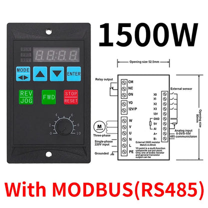 Frequency Converter Electric Inverter 1500W RS485 Add Motor Driver 0.75KW 1.5KW MCU Single Phase Input 220V 3-Phase Output 0.4KW