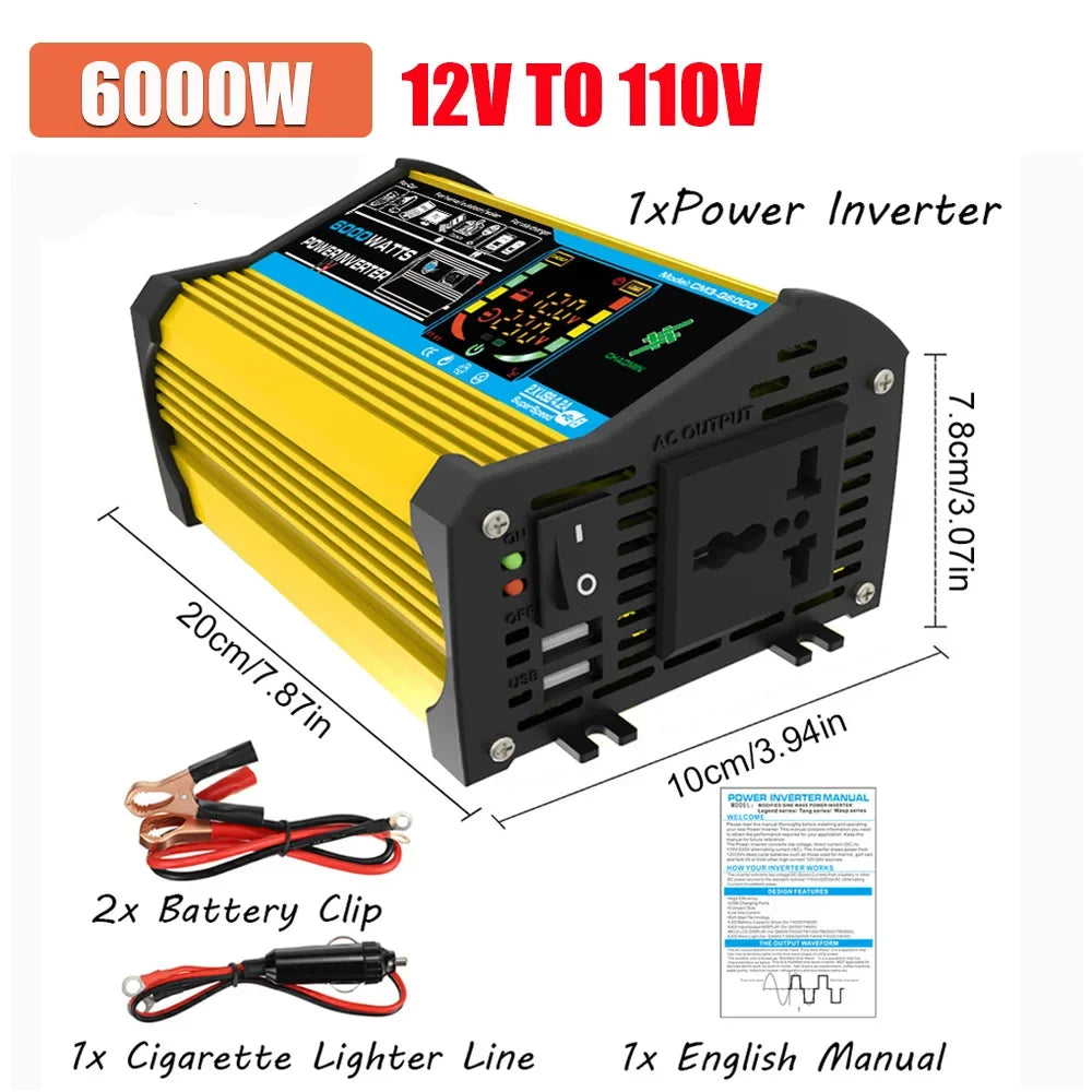 6000W Car Inverter 12V To 110/220V Smart Inverter 4000/3000W LCD Display Sine Inverter Transformer Dual USB Car Power Supply