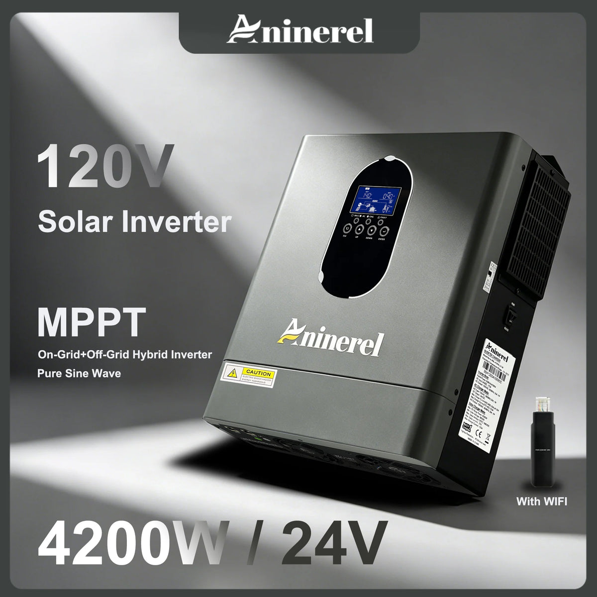Aninerel 4200W 24V 120A Solar Inverter 120Vac Off-Grid Hybrid Home MPPT Inverter Pure Sine Wave With WIFI