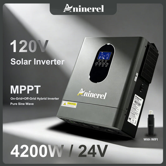 Aninerel 4200W 24V 120A Solar Inverter 120Vac Off-Grid Hybrid Home MPPT Inverter Pure Sine Wave With WIFI