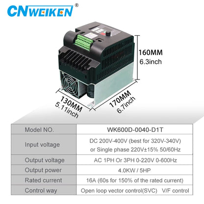 WK600D Series Solar Inverter with DC Input 0.75-2.2KW 1 Phase or 3 Phase 220V Output, Dedicated Inverter for Water Pumps VFD