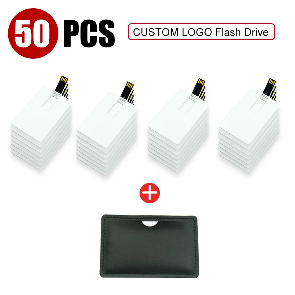 10/50/100PCS Credit Card Flash Drive 1GB 2GB Memory Storage 4GB 8GB 16GB 32GB 64GB USB 2.0 Pen Drive Custom For Gift USB Disk