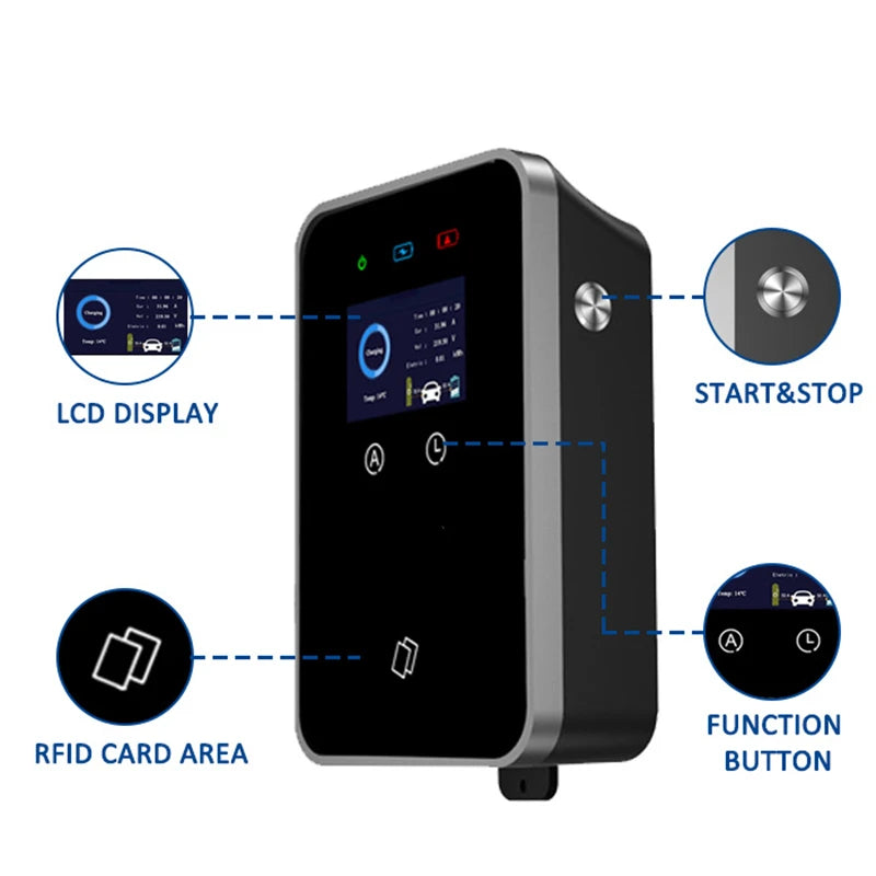 EV Charging Station IEC62196 J1772 Electric Vehicle Charger EVSE Wallbox Wallmount 7KW 22KW Type2 Type1 GBT Cable APP Cards
