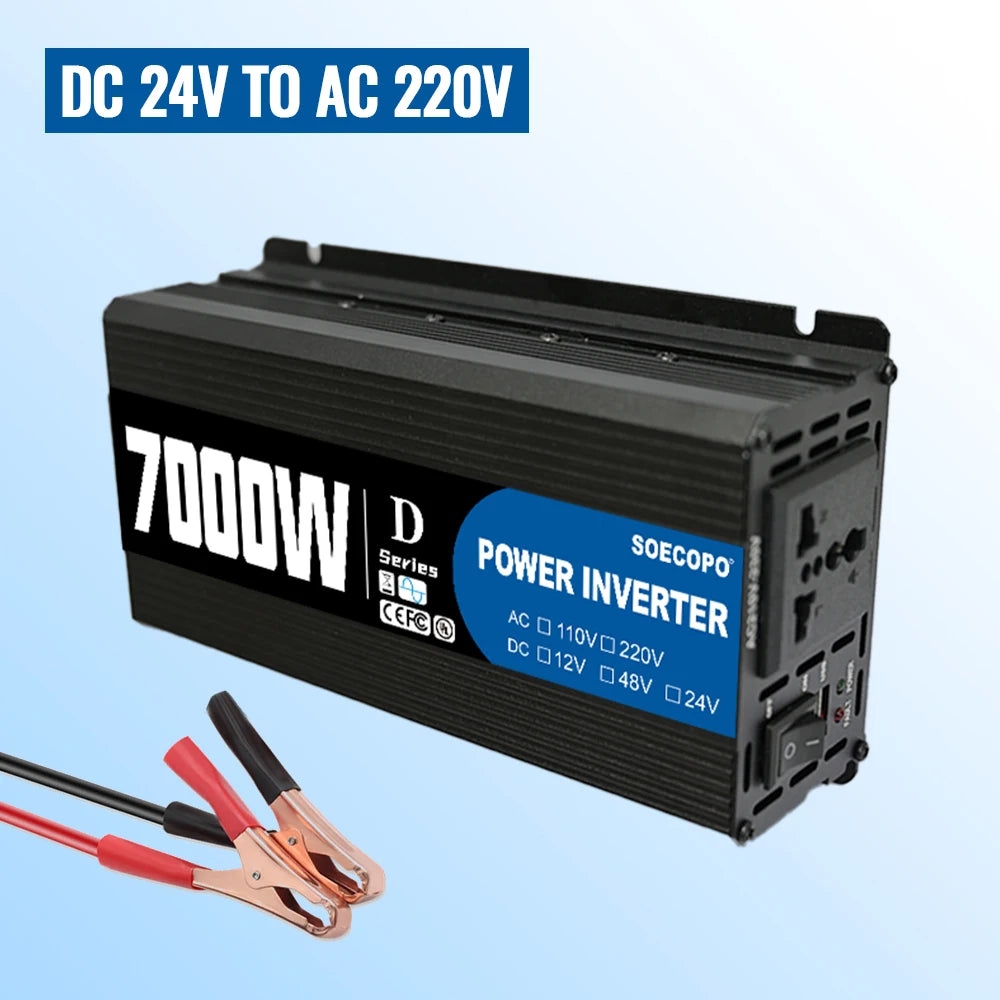 Smart Inverter 6000W-10000W DC 12V 24V 48V to AC 220V 50Hz Car Power Converter with USB Port for RV Truck Outdoor Camping Solar