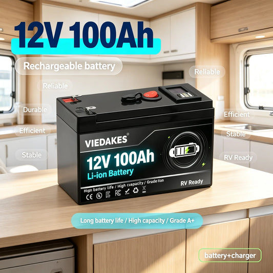 High Power 12V Lithium Battery With LED Power Display & Dual USB Port Built in BMS. For RV Driving And Camping.