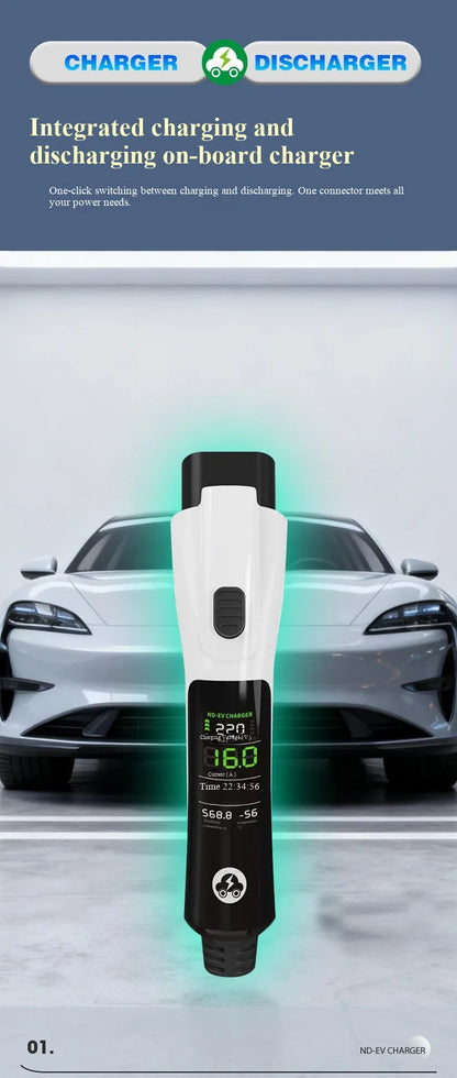 16A 3.5kW Portable EV Charging Gun, Type 2 EU Standard with UK 13A Plug, 2-in-1 Charger  V2L Discharger for Electric Vehicle