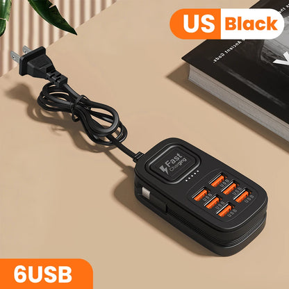 6 Ports USB Fast Charger Power Strip Desktop Charging Station Fast Charging EU/UK/US Plug USB HUB Adapter Socket 3Type C 3USB