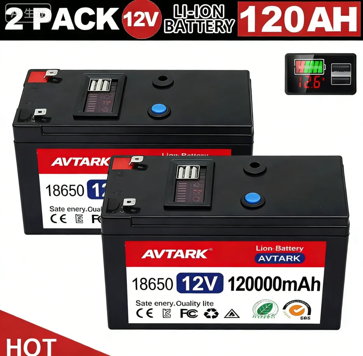 12V Lithium Battery 120Ah LiFePO4 4000+ Deep Cycles Built-in BMS,10-Year Lifetime,for UPS, Kayak Fish Finder, Solar Panel,Radio
