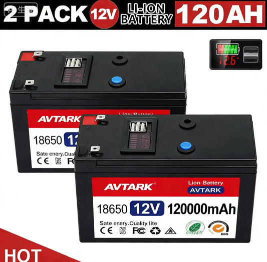 12V Lithium Battery 120Ah LiFePO4 4000+ Deep Cycles Built-in BMS,10-Year Lifetime,for UPS, Kayak Fish Finder, Solar Panel,Radio