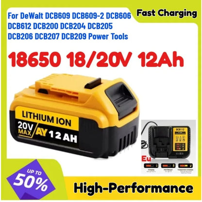 18650 18/20V 12Ah Lithium Battery for DeWalt DCB609 DCB609-2 DCB606 DCB612 DCB200 DCB204 DCB205 DCB206 DCB207 DCB209 Power Tools