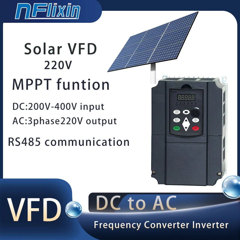 Solar VFD 0.75KW/1.5KW/2.2KW/4KW/5.5KW/7.5KW 220V Variable Frequency Drive Converter Inverter for Motor Speed Control