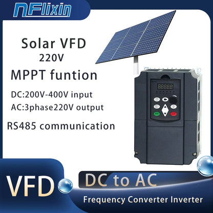 Solar VFD 0.75KW/1.5KW/2.2KW/4KW/5.5KW/7.5KW 220V Variable Frequency Drive Converter Inverter for Motor Speed Control