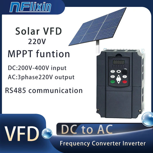 Solar VFD 0.75KW/1.5KW/2.2KW/4KW/5.5KW/7.5KW 220V Variable Frequency Drive Converter Inverter for Motor Speed Control