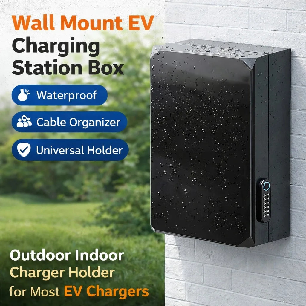 Wall Mount EV Charging Station Box Waterproof Cable Organizer Storage Case Outdoor Indoor Charger Holder for Most EV Chargers