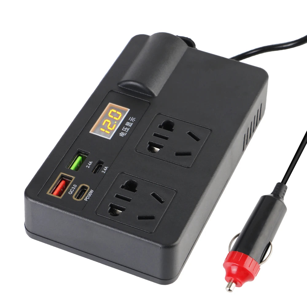 220W Power Inverter Car Mounted Solar Inverter USB Voltage Transformer Portable DC 12V To AC 220V Conversion USB Battery Clip