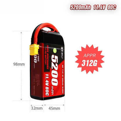 3S LiPo Battery 5200mAh 11.4V 80C Shorty Pack Battery for RC Car Vehicles Boat Drone RC Helicopter FPV Racing Hobby Models