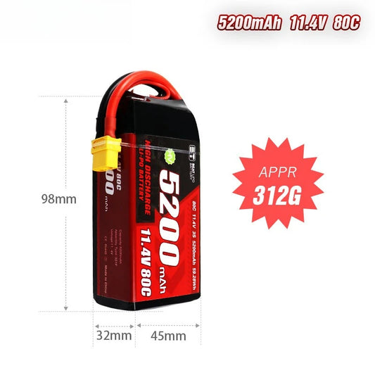 3S LiPo Battery 5200mAh 11.4V 80C Shorty Pack Battery for RC Car Vehicles Boat Drone RC Helicopter FPV Racing Hobby Models