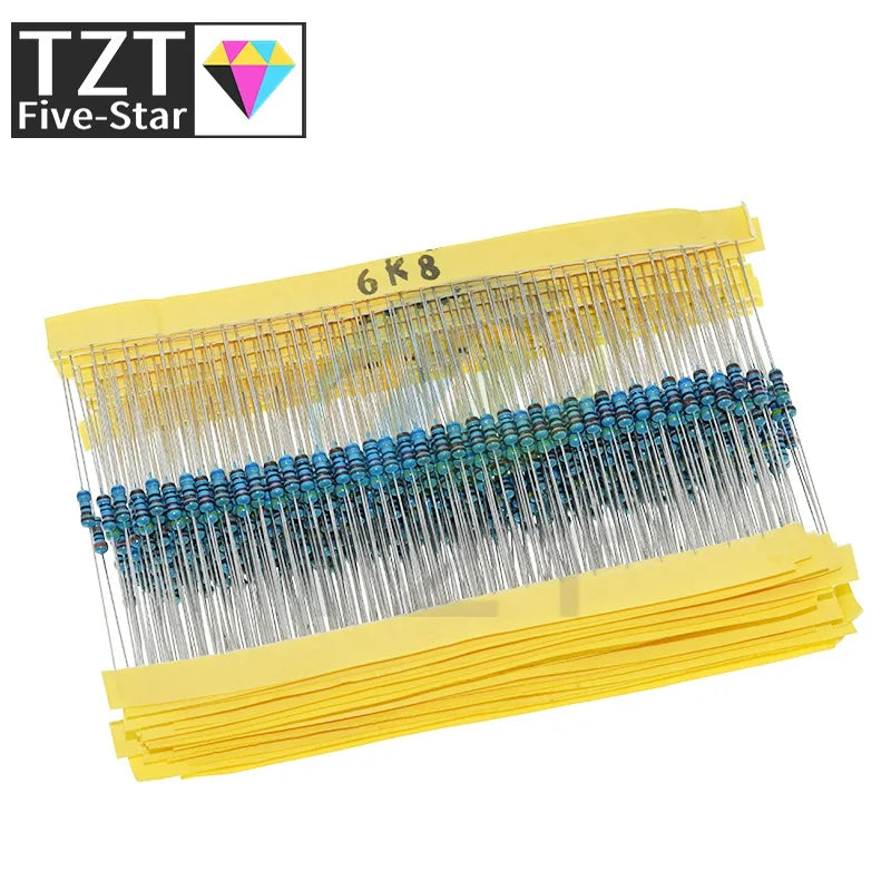 TZT 600pcs/set 30 Kinds 1/4W Resistance 1% Resistors Pack Kit 1K 10K 100K 220ohm 1M Resistors 300pcs/set