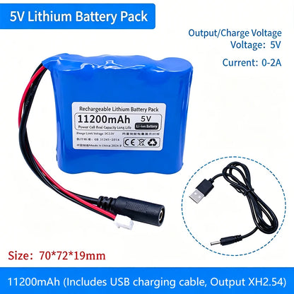 5V Rechargeable Lithium Battery Pack, 3000-11200mAh with 0-2A Output for Microcontroller & IoT Projects