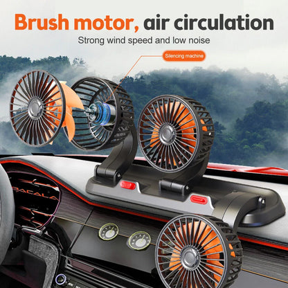 12V Automotive Fan Car Fan 24V 360° Adjustable 3 Head Air Fan Low Noise Multifunctional Temporary Parking Card Auto Vehicles Fan